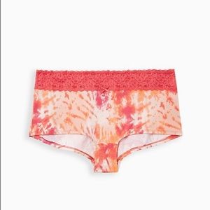 TORRID PINK ORANGE TIE DYE WIDE LACE COTTON BOYSHORT PANTY